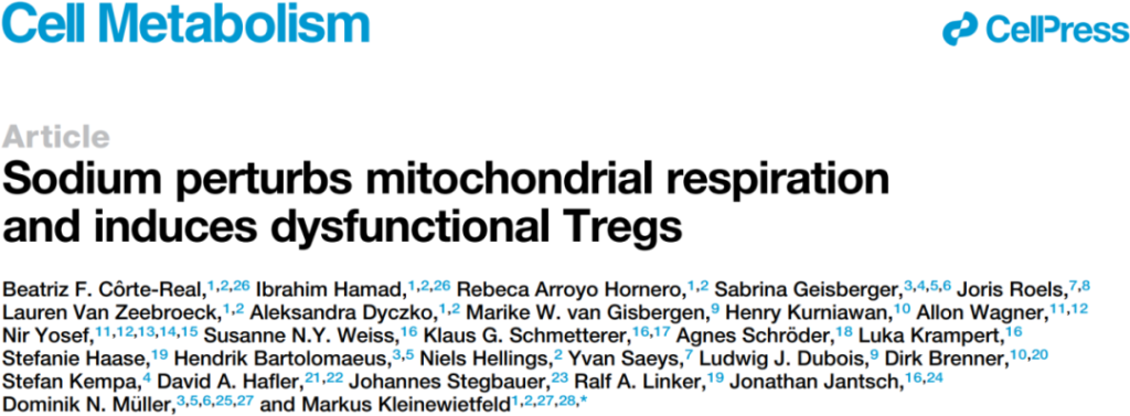 《《细胞·代谢》：高盐咸“坏”线粒体！科学家首次发现，高盐会干扰调节性T细胞的线粒体呼吸，导致细胞功能障碍，增加自身免疫疾病风险》